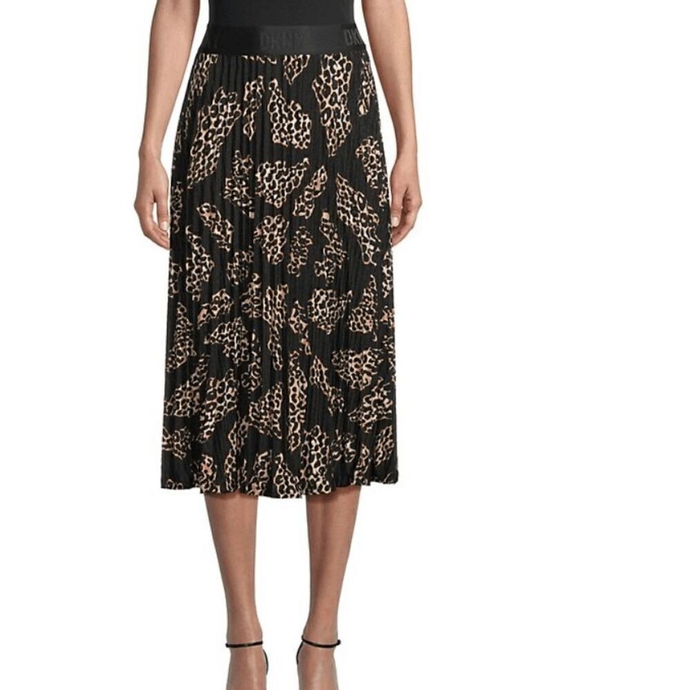 DKNY Women's Pleated Print Hacci Pull-On Midi Skirt XS